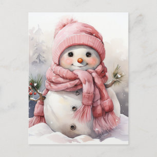 Niedlich rosa Snowman Feiertagspostkarte