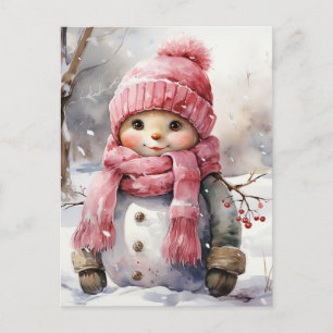 Niedlich rosa Snowman Feiertagspostkarte