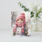 Niedlich rosa Snowman Feiertagspostkarte (Stehend Vorderseite)