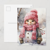 Niedlich rosa Snowman Feiertagspostkarte (Vorne/Hinten)