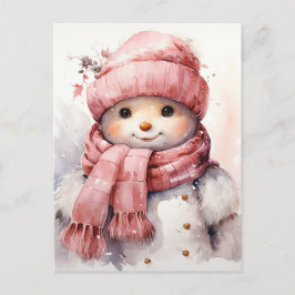 Niedlich rosa Snowman Feiertagspostkarte