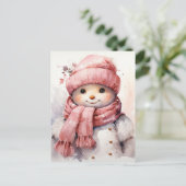 Niedlich rosa Snowman Feiertagspostkarte (Stehend Vorderseite)