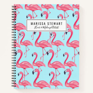 Niedlich rosa Sommer bemalt Flamingo Muster Blau Notizblock