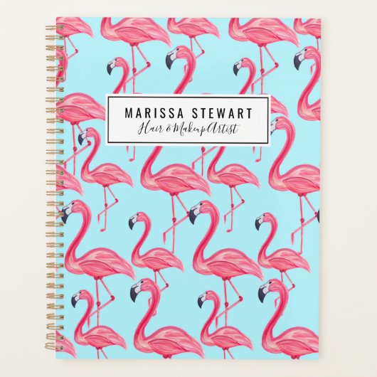 Niedlich rosa Sommer bemalt Flamingo Muster Blau Planer (Vorderseite)