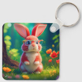 Niedlich rosa Sonnenblase auf grünem Gras Schlüsselanhänger (Rückseite)