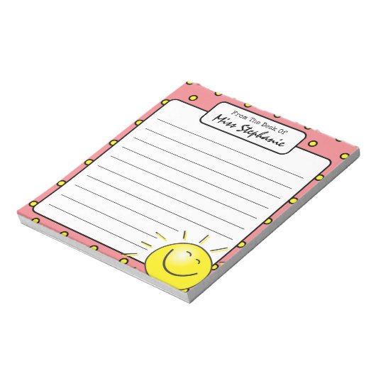 Niedlich rosa Sonnenschein Lächeln Gesicht vom Leh Notizblock (Rotiert)