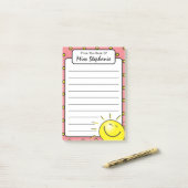 Niedlich rosa Sonnenschein Lächeln Gesicht vom Leh Post-it Klebezettel (Auf Schreibtisch)