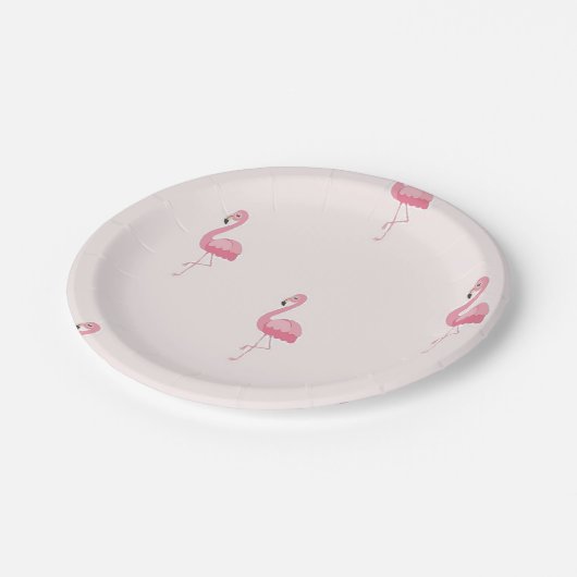 Niedlich rosa stehendes Flamingo Pappteller (Schrägansicht)