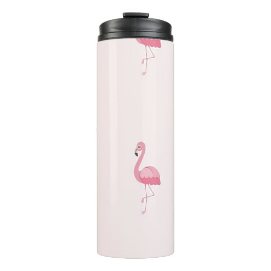Niedlich rosa stehendes Flamingo Thermosbecher (Vorderseite)