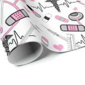 Niedlich-Rosa-Stethoskop| Doctor EKG Pattern Geschenkpapier (Rolleneckpunkt)