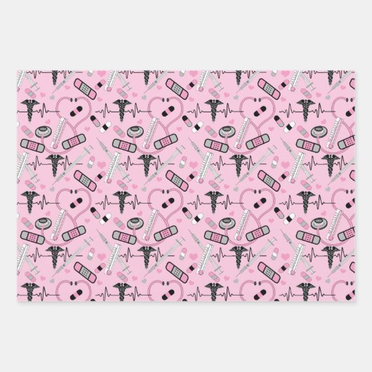 Niedlich-Rosa-Stethoskop| Doctor EKG Pattern Geschenkpapier Set (Vorderseite 3)
