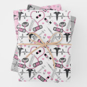 Niedlich-Rosa-Stethoskop| Doctor EKG Pattern Geschenkpapier Set (Beispiel)