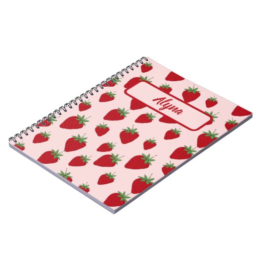 Niedlich rosa Strawberry Muster Alyna Name Noteboo Notizblock (Linke Seite)