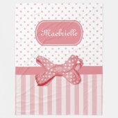 Niedlich rosa Streifen Girly Polka Dot Bow mit Nam Fleecedecke (Vorderseite)
