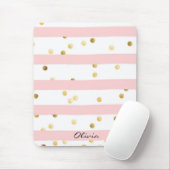 Niedlich rosa Streifen Gold Polka Punkte mit Namen Mousepad (Mit Mouse)