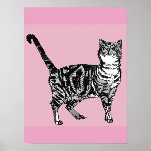 Niedlich rosa Streifen Tablette Katze Plakat Kunst (Vorne)