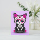 Niedlich rosa Tag der toten Katze, lila Postkarte (Stehend Vorderseite)