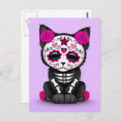 Niedlich rosa Tag der toten Katze, lila Postkarte (Vorne/Hinten)