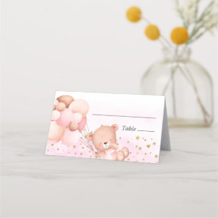 Niedlich rosa Teddy Bear & Clouds für Baby Girl Platzkarte