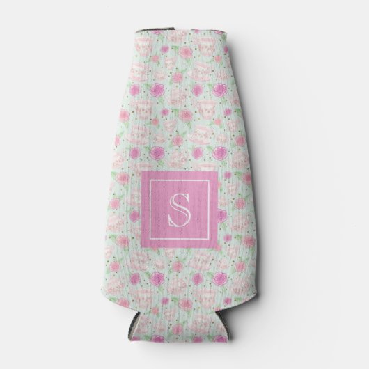 Niedlich-Rosa-Teebecher Personalisiert-Monogramm Flaschenkühler (Vorderseite)