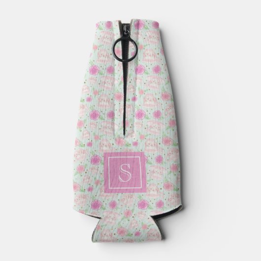 Niedlich-Rosa-Teebecher Personalisiert-Monogramm Flaschenkühler (Rückseite)