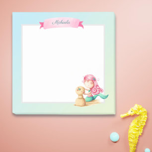 Niedlich Rosa Türkis Mermaid Personalisiert Post-it Klebezettel