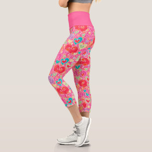 Niedlich Rosa Türkisblau, Muster für das Herz Capri Leggings