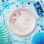 Niedlich rosa über dem Mond Gold Stars Babydusche Pappteller (Party)