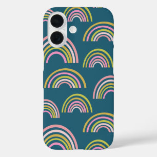 Niedlich-rosa und Aquamarin-grünes Regenbogenmuste iPhone 16 Hülle