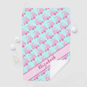 Niedlich rosa und aquamariner Golfwagen personalis Golfhandtuch (Insitu)