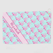 Niedlich rosa und aquamariner Golfwagen personalis Golfhandtuch (Horizontal)