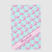 Niedlich rosa und aquamariner Golfwagen personalis Golfhandtuch (Vorderseite)