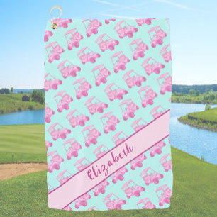 Niedlich rosa und aquamariner Golfwagen personalis Golfhandtuch