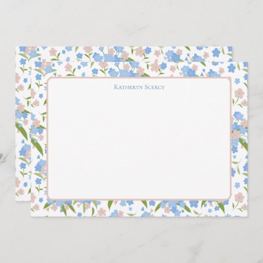 Niedlich rosa und blaue Blüten Personalisiert Stat Dankeskarte (Vorne/Hinten)