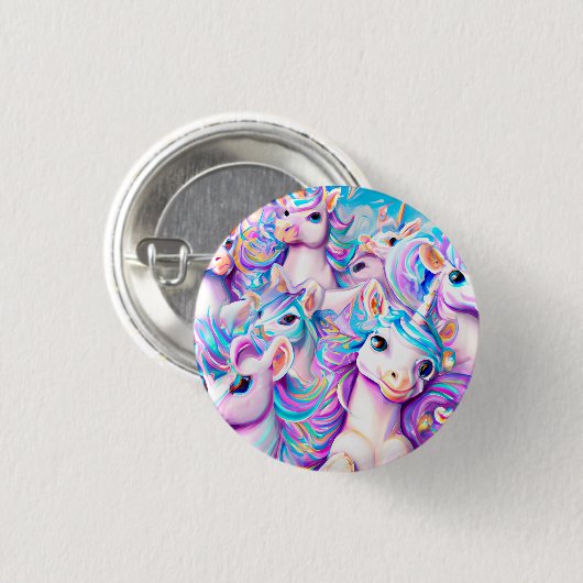 Niedlich rosa und Lila Einhörner und Regenbogen Button (Vorne & Hinten)