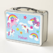 Niedlich rosa und Lila Einhörner und Regenbogen Metall Brotdose (Rückseite)