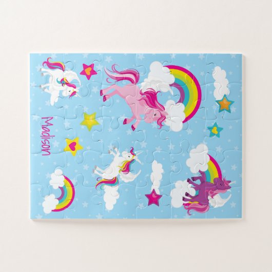Niedlich rosa und Lila Einhörner und Regenbogen Puzzle (Horizontal)