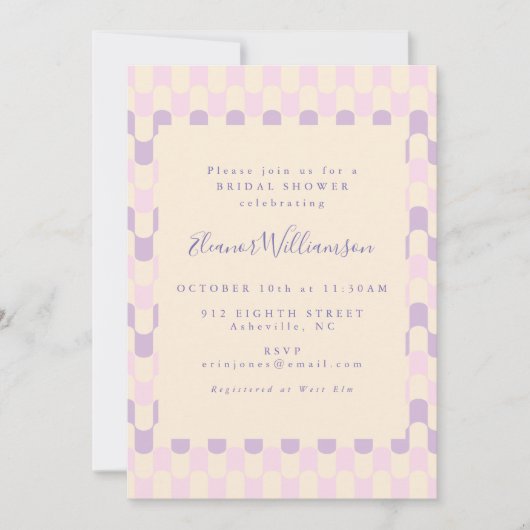 Niedlich rosa und Lila Groovy Retro Brautparty Einladung (Vorderseite)