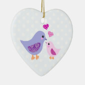 Niedlich rosa und lila Mutter- und Kindervögel Keramik Ornament (Rechts)