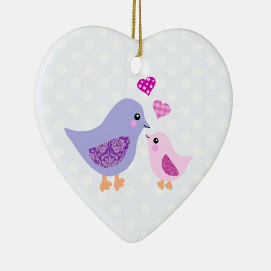 Niedlich rosa und lila Mutter- und Kindervögel Keramik Ornament (Rechts)