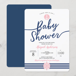 Niedlich, rosa und Navy Blue, Wassersport, Babydus Einladung