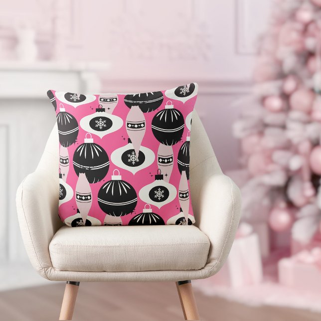 Niedlich rosa und schwarz Retro frohe Weihnachten Kissen (pretty pink and black festive merry Christmas throw pillow)