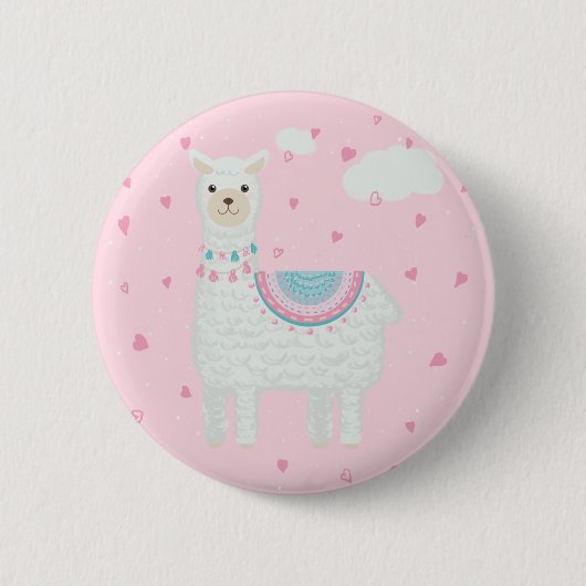 Niedlich rosa und türkisfarbener Llama Button (Vorderseite)