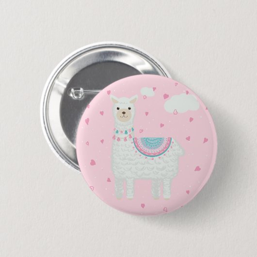 Niedlich rosa und türkisfarbener Llama Button (Vorne & Hinten)