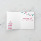 Niedlich rosa und türkisfarbenes Lama mit Geschenk (Innenseite)