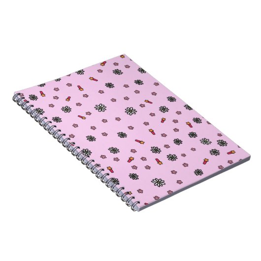 Niedlich rosa und weiße Blumen mit rosa Sternen Notizblock (Rechte Seite)