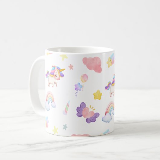 Niedlich rosa, unicorone Regenbogen Balloon Muster Kaffeetasse (Vorderseite Links)
