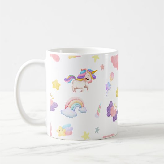 Niedlich rosa, unicorone Regenbogen Balloon Muster Kaffeetasse (Links)