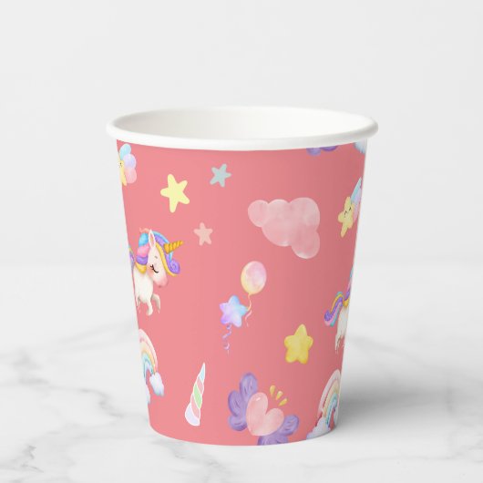 Niedlich rosa, unicorone Regenbogen Balloon Muster Pappbecher (Rückseite)