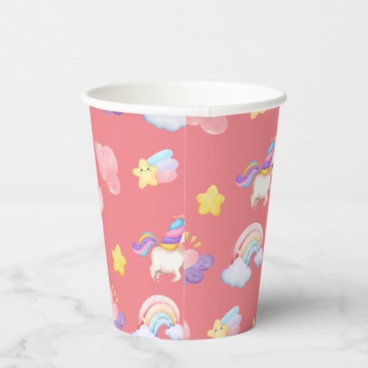 Niedlich rosa, unicorone Regenbogen Balloon Muster Pappbecher (Rechts)